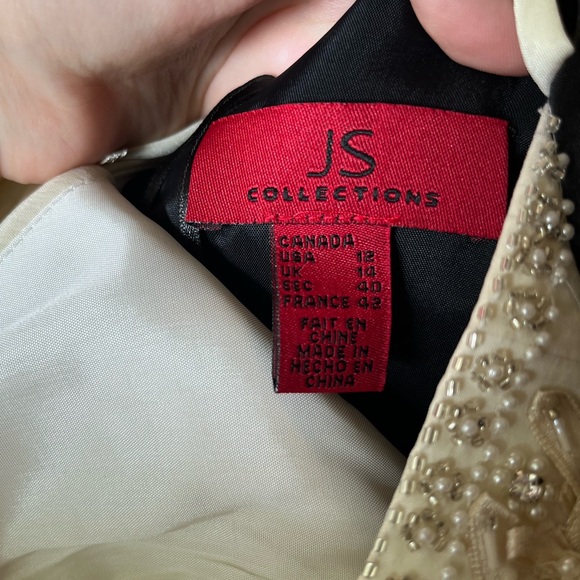 JS Collection Black and Cream Pearl Beaded Full length Gown - Picture 9 of 13